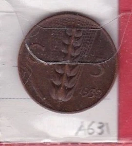 A631: Moneta Coin Vittorio Emanuele III - 5 Centesimi 1932 Spiga - Picture 1 of 1