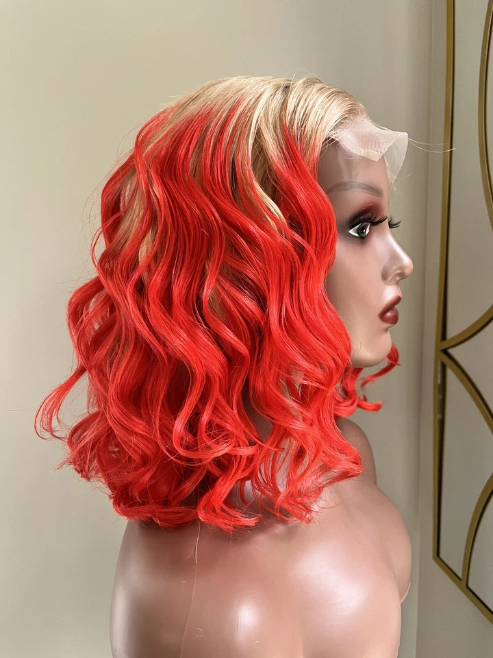 Cierre de encaje color ombre 12 pulgadas 4x4 Bob color-T613/rojo. Banda ajustable mediana Foto 1 de 4