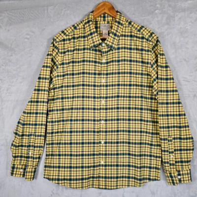LL Bean Flannel Shirt Mens Large Yellow Green Gingham Plaid Slightly Fitted - Image 1 of 4