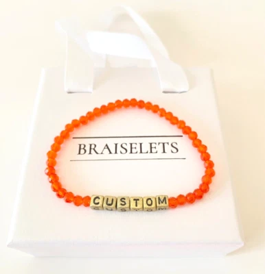 Pulsera con Nombre Personalizada 4mm Cuentas Naranja Letra Dorada Para Mujer Delicada Joyería Foto 1 de 4