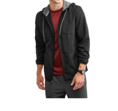 Athletic Works Men's Rich Black Woven Track Hooded Jacket Zip Front 2XL (50/52) - Image 1 of 4