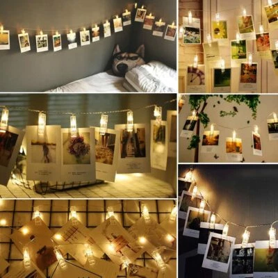 12 LED Photo Clip String Lights Warm White Battery Operated Wedding Decor Party - Image 1 of 4