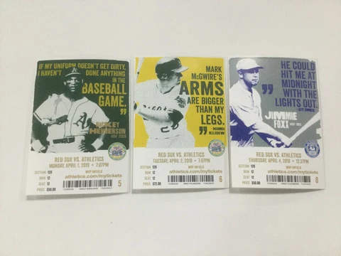 Oakland A’s Athletics 2019 TICKET STUB VS RED SOX -4/1/19-4/2/19-4/4/19 Cover