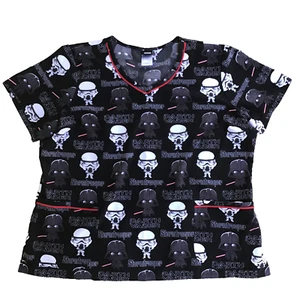 Star Wars Scrubs Women 2XL Darth Vader Stromtrooper Black Lightsaber Top Shirt - Picture 1 of 9