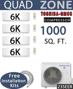 HYPERHEAT Quad Zone Ductless Mini Split Air Conditioner Heat Pump: 6000 BTU x 4 - Picture 1 of 7