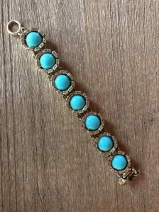 J.Crew Gold Tone & Turquoise Resin Cabochon Beads Set In Crystal Edged Buds Blt - Picture 1 of 6