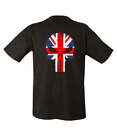 Mens Black UK Punisher Skull T-shirt Union Jack Tactical Airsoft Tee Size S-2XL