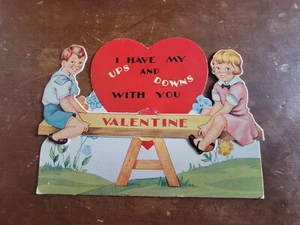 "Ups & Downs With You" Mechanical Teeter Totter 1920s Unused Die-Cut Valentine - Picture 1 of 4