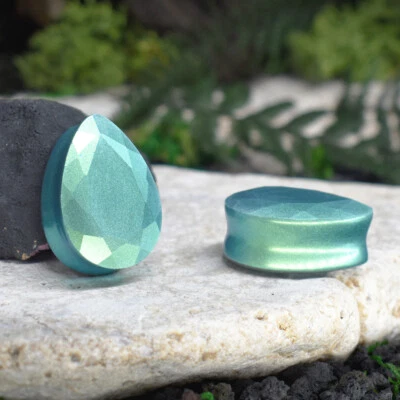 Faceted teardrop resin ear plugs gauges double flare tunnels 10-25mm - Image 1 of 4