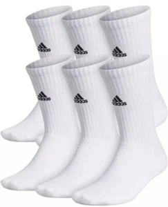 NWT ADIDAS 6 PACK CREW SOCKS WHITE BLACK LOGO WOMEN 7-10 MEDIUM MEN 9 BRAND NEW - Picture 1 of 5