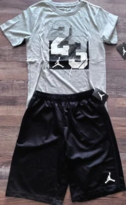 NWT Nike Jordan Boys YLG Black/Gray/White 23 Basketball Shorts Set Large - Picture 1 of 3
