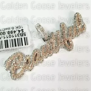 10K White Rose Gold Natural Diamond Pendant Beautiful Name Plate Pave Cursive - Picture 1 of 8