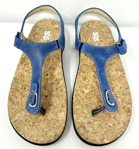 SAS Marina T-Strap Sandal Shoes - Women's Size 8.5 M Leather Cork Comfort Wedge - Picture 1 of 11