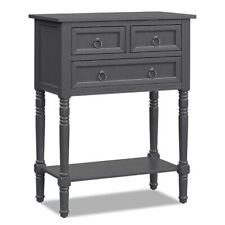 Narrow Console Table with 3 Storage Drawers and Open Bottom Shelf-Gray - Color: