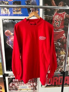 Vintage 90s Starter Detroit Red Wings Mock Neck Retro Red Long Sleeve Size Large - Picture 1 of 6