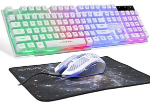 Gamer Gaming Tastatur und Maus Spielmechanik Mehrfarbige LED Maus Weiß - Bild 1 von 7