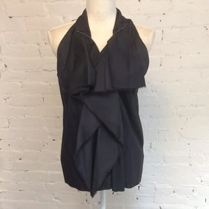 Lanvin sleeveless silk ruffle zip up blouse dark gray size 38 - Picture 1 of 9