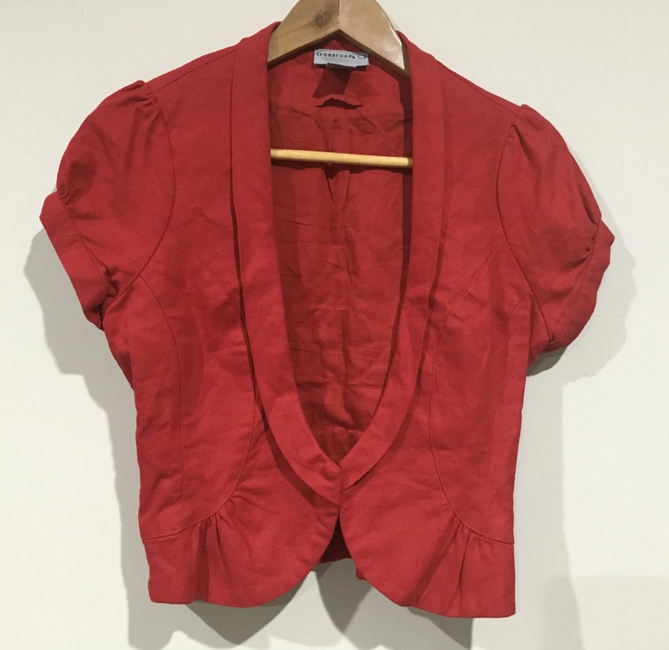 Crossroads Red Linen Bolero Jacket Short Size 10 - image 1 of 3