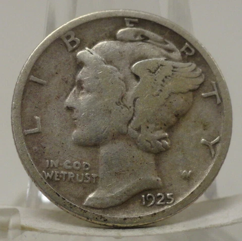 full rims 1925 United States Mercury 90% silver dime, #70431 Cover