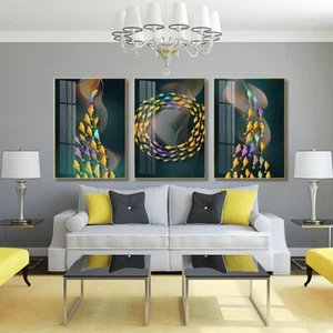 Stunning 3-Piece Crystal Porcelain Paintings | Elegant Home Decor - Picture 1 of 8