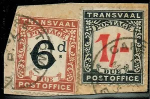 1910-13 Transvaal used in Cape Town D6+D7 6d + 1/- Postage Due VFU - Picture 1 of 1