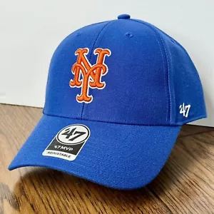New York Mets ‘47 Brand MVP Adjustable Hat Strapback Cap Home Blue & Orange Logo - Picture 1 of 9