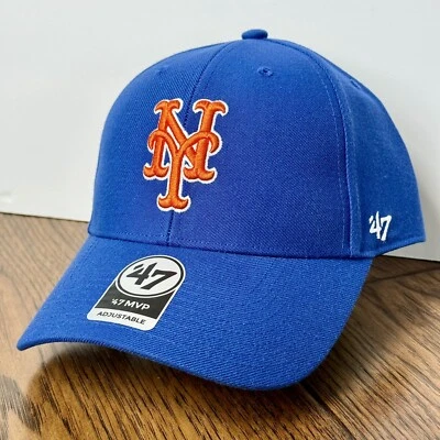New York Mets 47 Marca MVP Gorra Ajustable Gorra con Tirantes Hogar Logo Azul y Naranja Foto 1 de 4
