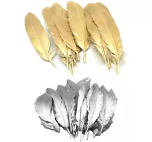 Beautiful Large Gold Silver Goose Feathers Arts Crafts Hat Costume Wedding 6-9'' - Picture 1 of 5