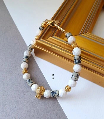 Nuevo Hombre Jaspe Dálmata con Acero Inoxidable Diseño Original Pulsera Foto 1 de 4