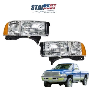 Driver+Passenger Headlight For Dodge Ram 1500 2500 3500 1994-2002 Chrome Halogen - Picture 1 of 12