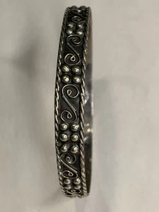Vtg Sterling Silver Heavy Embossed 3/8”w Bangle Bracelet 9.3gr 2.5”d Ball Bead - Picture 1 of 10