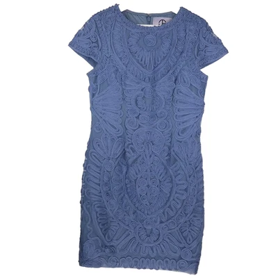 JS Collections Dress Womens 10P Blue Short Sleeve Soutache Mesh Cocktail Lined - Image 1 of 4
