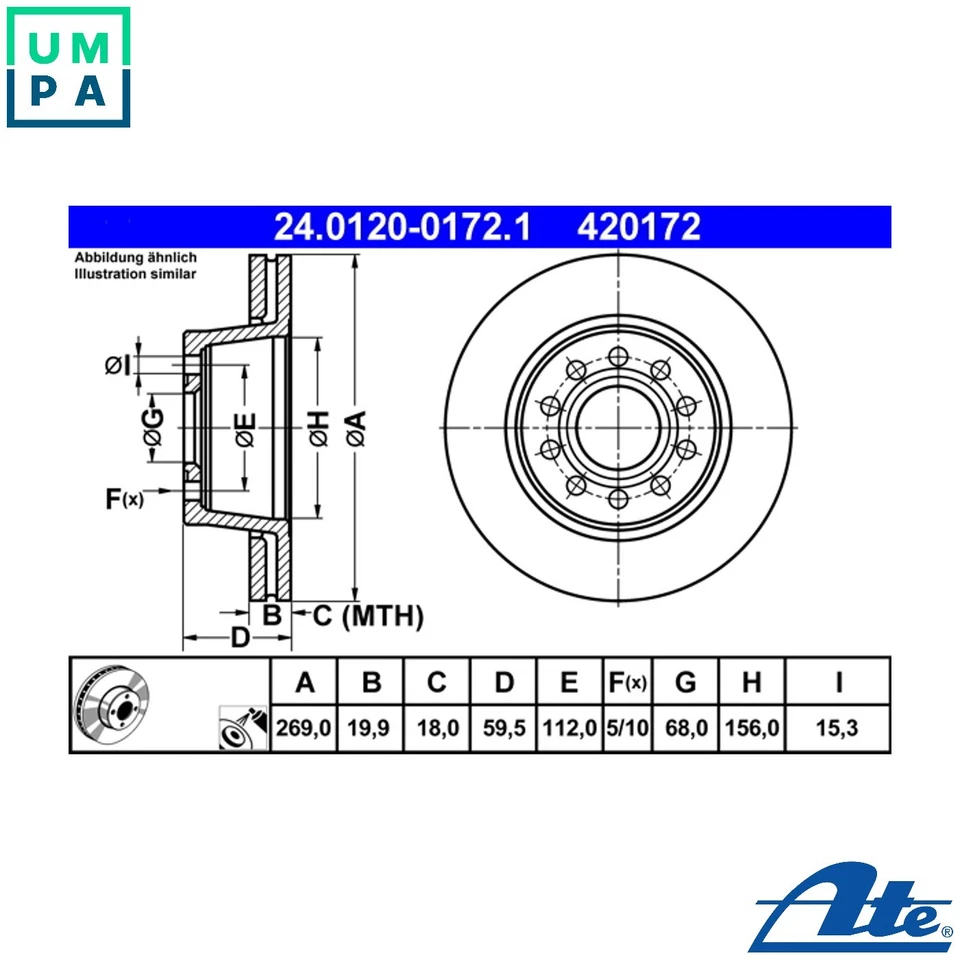 2x BRAKE DISC 24.0120-0172.1 FOR AUDI 100 V8 A6/S6 500 QUATTRO RR/AAN 2.2L 5cyl - Image 1 of 4