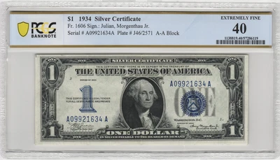 Fr.1606 1934 $1 Silver Certificate PCGS Extremely Fine 40 - Image 1 of 2