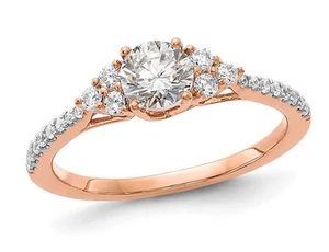 Anillo de compromiso de diamantes cultivados en laboratorio de 3/4 quilates (ctw SI1-SI2, G+) de oro rosa de 14 quilates - Imagen 1 de 5