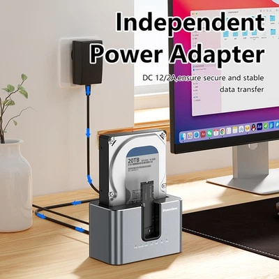 New Dual-Bay SSD/HDD Duplicator Docking Station For M.2 NVME SSD SATA SSD HDD - Image 1 of 4