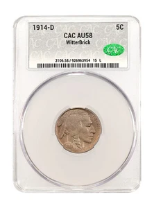 1914-D 5c CACG AU 58 WitterBrick - Foto 1 di 2