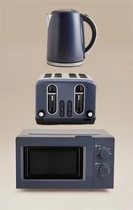 Kettle Toaster Microwave Kitchen Set NAVY Stainless Steel Stylish Elegant Gift - Picture 1 of 12