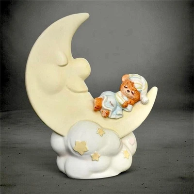 De colección 1982 Enesco Teddy Beddy Bear Luna Luz Nocturna Lámpara Infantil Carcasa Cerámica Foto 1 de 4