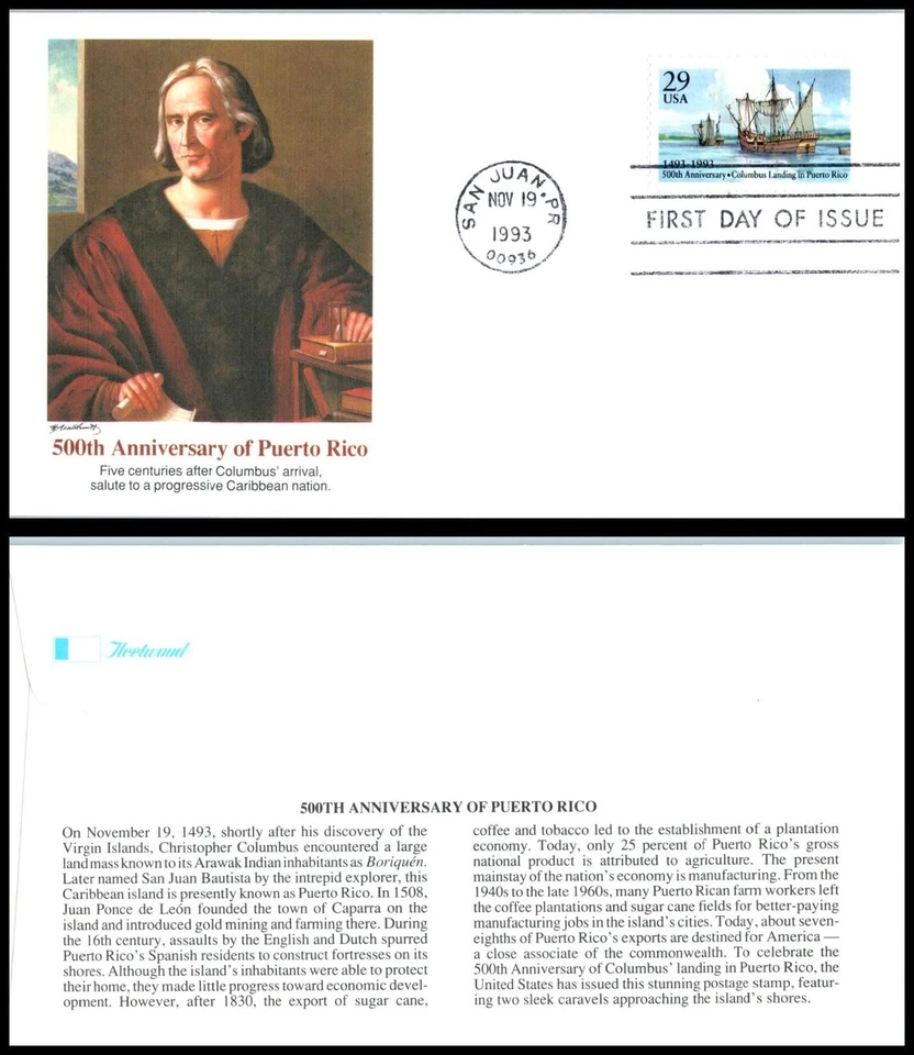 1993 500th Anniversary of Puerto Rico Sc 2805 FDC Fleetwood premium cachet UA - Image 1 of 1