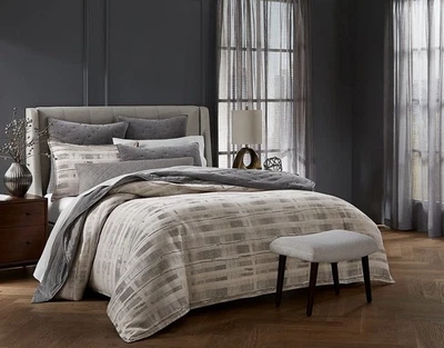 3 PC Hotel Collection Broken Stripe KING Duvet Cover, 2 King Shams Gray $550 - Image 1 of 4