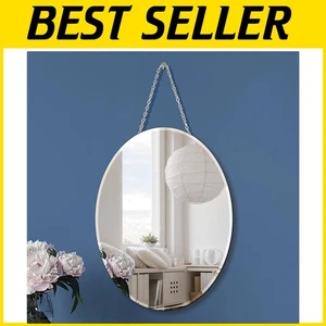 Classic 12x16 Inch Oval Frameless Silver Mirror with Iron Chain for Wall Decor - Picture 1 of 9