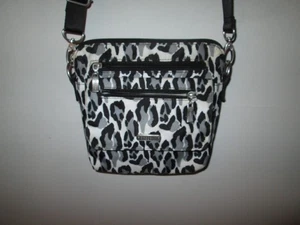 BAGGALLINI Let's Escape Crossbody Bag in Black White + Gray Animal Print RFID - Picture 1 of 6