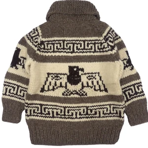 Kanata Cowichan Pullover handgestrickt XXL Reißverschluss braun Vogel Print Made in Canada - Bild 1 von 24