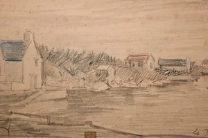  Adrien GRAVE dessin crayon La Trinité sur Mer 1938, Bretagne - Picture 1 of 1