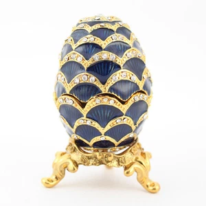 Blaues Faberge Ei Schmuck Schmuckkästchen Dekoration Geschenk süß Geschenk sammeln 02025B - Bild 1 von 3