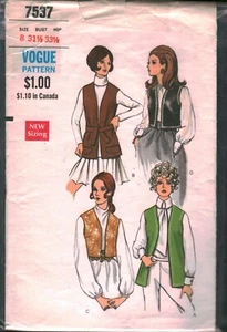 7537 Vintage Vogue Sewing Pattern Misses Slightly Fitted Vest Waistcoat OOP Sew  - Picture 1 of 2