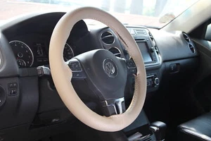 Solid Beige Soft Grip Stitch On Steering Wheel Skin Wrap Cover Water Resist - Picture 1 of 6