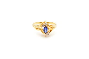 18k Yellow Gold Sapphire Diamond Ring Size 8.25 G4 - Picture 1 of 12