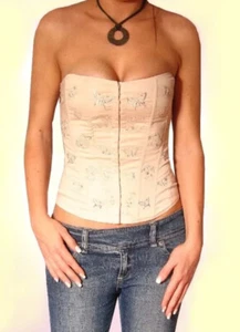 Corset Cream Y2K BNWT Embroidered Bustier Top Vintage BNWT DEADSTOCK - Size 10 - Picture 1 of 6